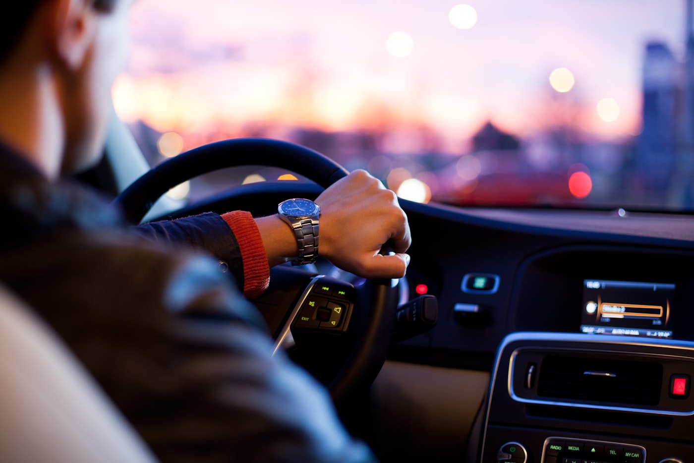 Driver at the wheel on the road
